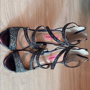 Betsey Johnson Black Glitter Strappy Heels